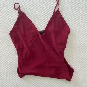 Burgundy V-neck bodysuit